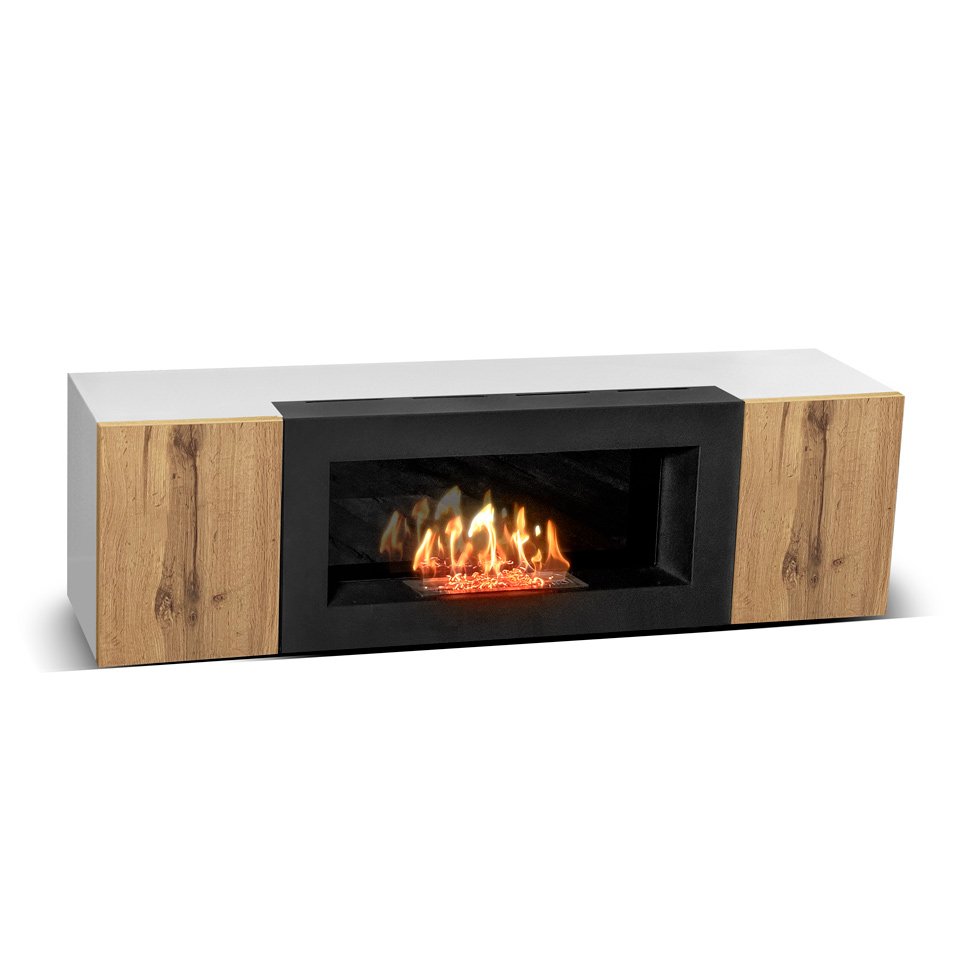 Тумба под ТВ с биокамином SteelHeat IMOLA 140 см (корпус белый / фасады дуб Вотан) Тумба под ТВ с биокамином SteelHeat IMOLA 140 см (корпус белый / фасады дуб Вотан)